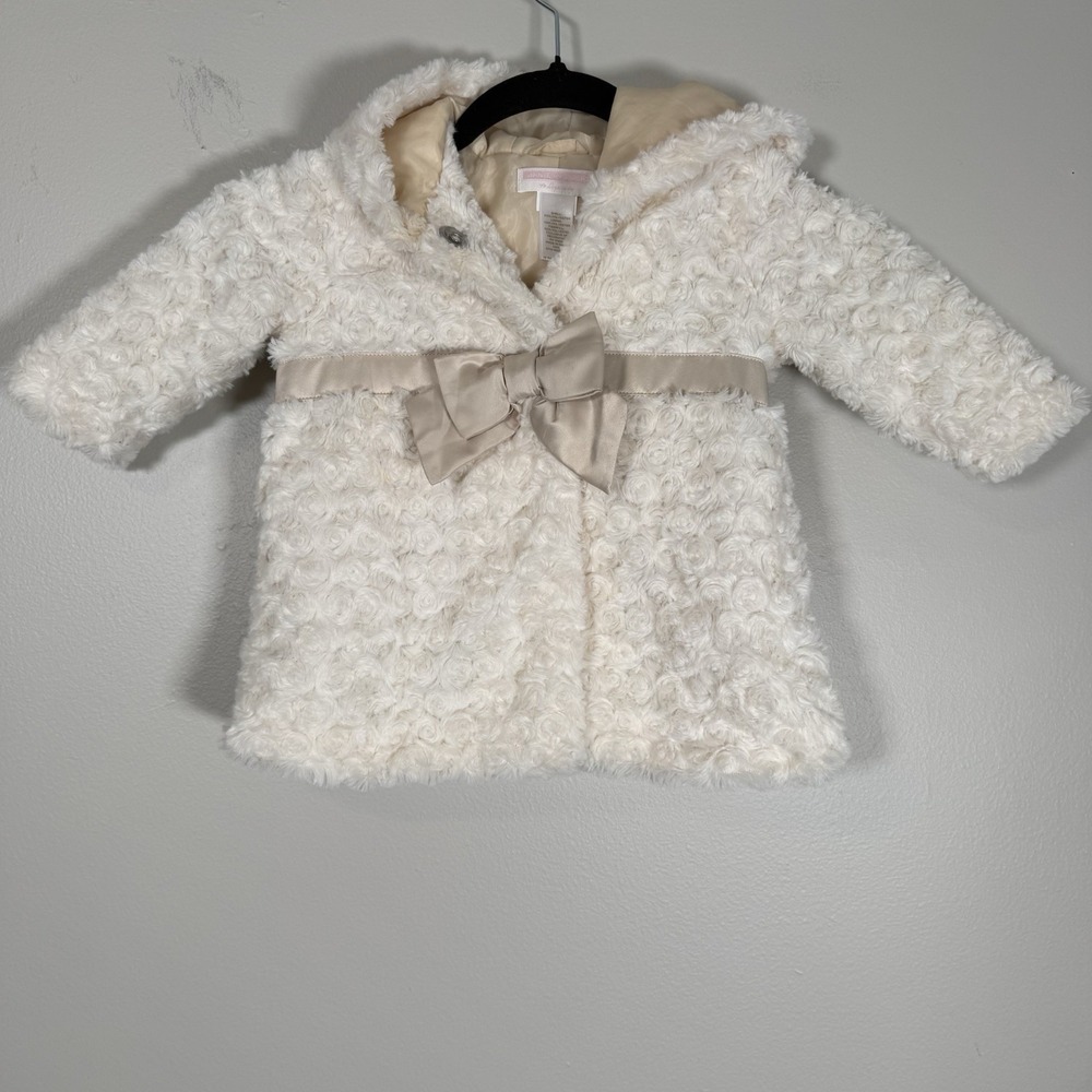 Janie & Jack Faux Fur Coat Girls 12-18 Months Ivory Bow